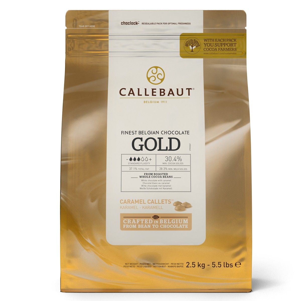 Chocoladedruppels Callebaut gold 2,5 kg.