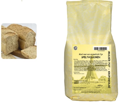 Speltvolkorenmeel 25 kg.